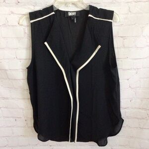DKNY Black and White Sheer Sleeveless V-Neck Top - Size Medium